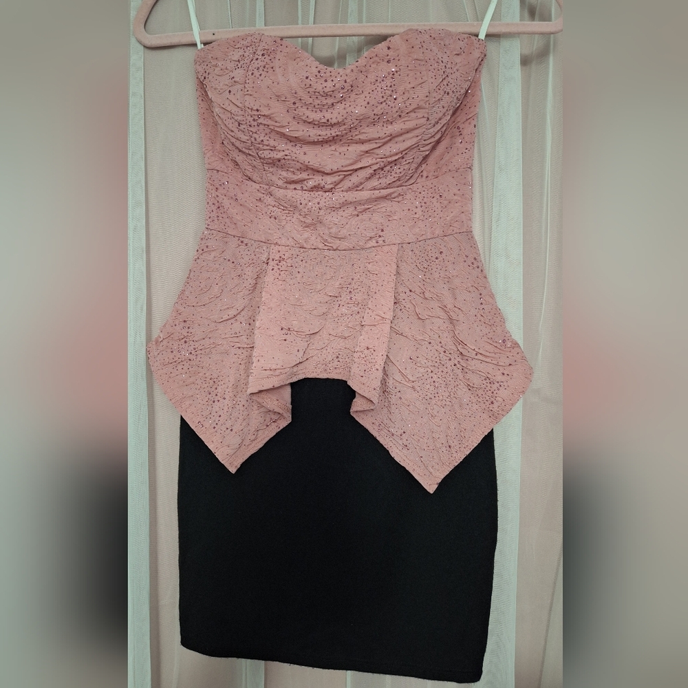 Body Central Pink and Black Strapless Dress
